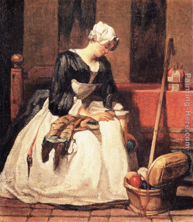 The Embroiderer painting - Jean Baptiste Simeon Chardin The Embroiderer art painting